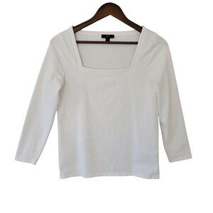 J.Crew Square Neck T-Shirt Top Womens Size S White 3/4 Sleeve Super Stretchy